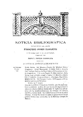 Noticia bibliográfica de las obras del abate Francisco Javier Clavijero y de otras que a él se refieren.