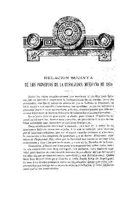 Relación sucinta de los principios de la Revolución Mexicana de 1810.