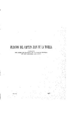 Filiación del Capitán Juan de la Tovilla. Extracto del Libro de Blasones de la Familia Tovilla, de San Cristóbal Las Casas. Con un árbol genealógico.