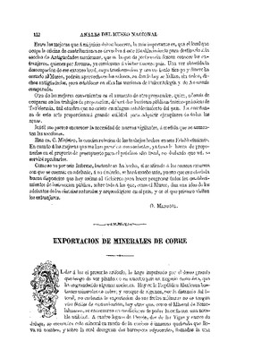 Mineralogía.- Exportación de minerales de cobre.