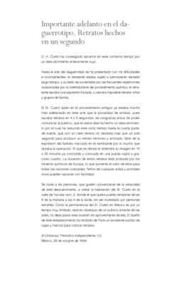 Importante adelanto en el daguerrotipo. Retratos hechos en un segundo