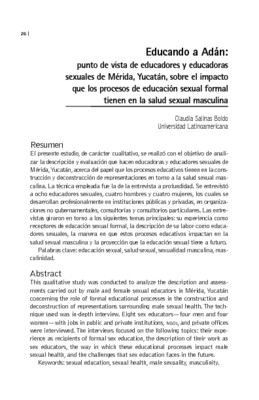 Educando a Adán: punto de vista de educadores y educadoras sexuales de Mérida, Yucatán, sobre el impacto que los procesos de educación sexual formal tienen en la salud sexual masculina