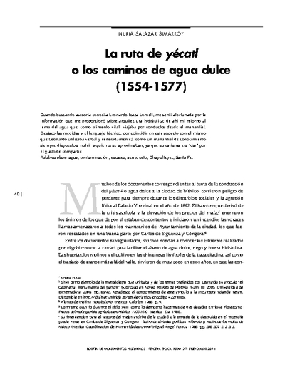 La ruta de yécatl o los caminos de agua dulce (1554-1577)