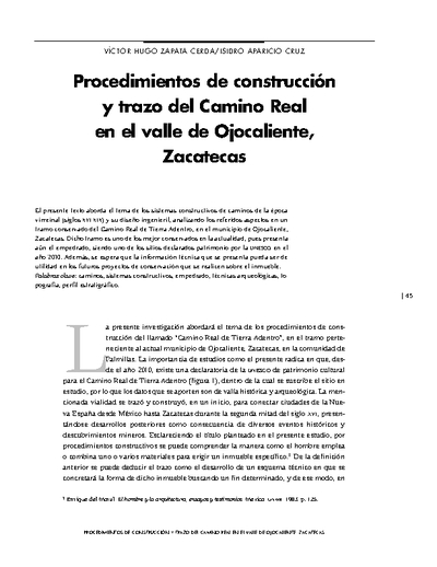 Procedimiento de construcción y trazo del Camino Real en el Valle de Ojocaliente, Zacatecas