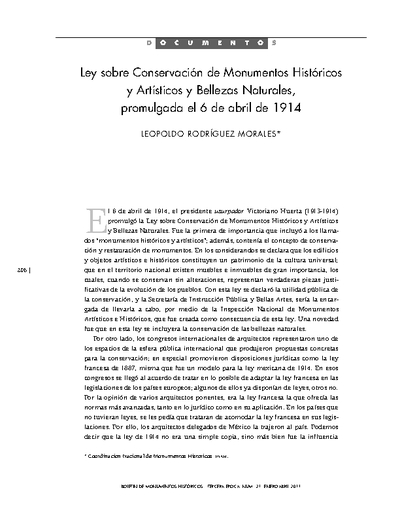 Ley sobre Conservación de Monumentos Históricos y Artísticos y Bellezas Naturales, promulgada el 6 de abril de 1914