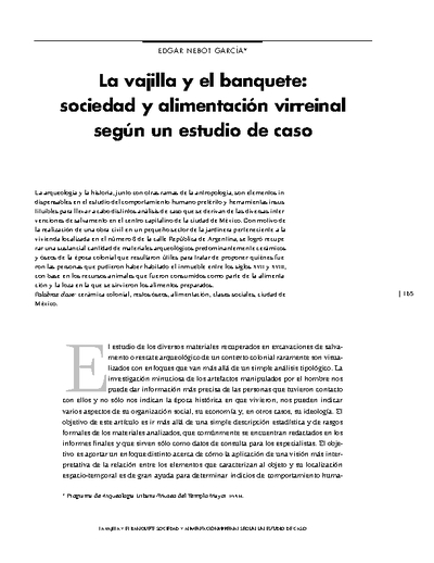 La vajilla y el banquete: sociedad y alimentación virreinal según un estudio de caso
