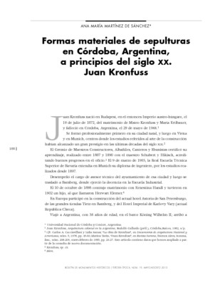 Formas materiales de sepulturas en Córdoba, Argentina, a principios del siglo XX. Juan Kronfuss