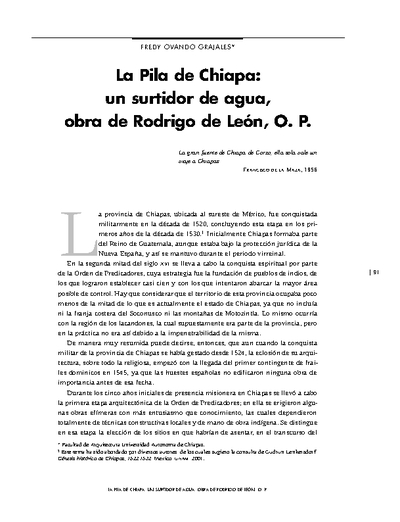 La Pila de Chiapa: un surtidor de agua, obra de Rodrigo de León, O. P.