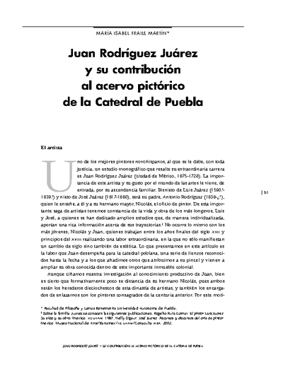 Juan Rodríguez Juárez y su contribución al acervo pictórico de la Catedral de Puebla