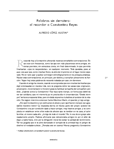 Palabras sin derrotero: al recordar a Constantino Reyes