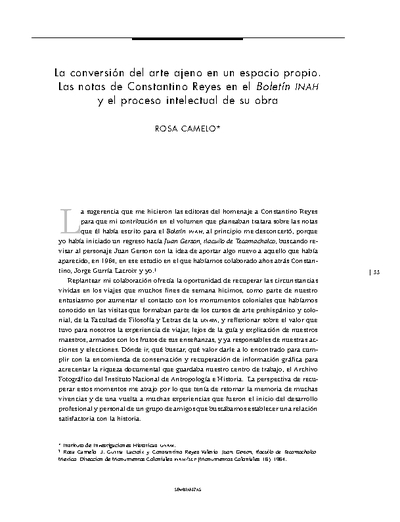 La conversión del arte ajeno en un espacio propio. Las notas de Constantino Reyes en el Boletín INAH y el proceso intelectual de su obra