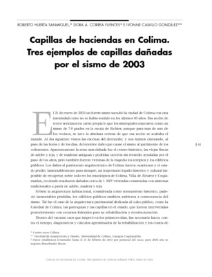 Capillas de hacienda en Colima. Tres ejemplos de capillas dañadas por el sismo de 2003