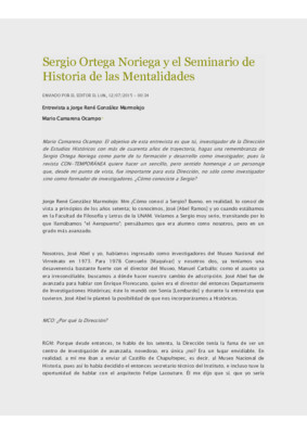 Sergio Ortega Noriega y el Seminario de Historia de las Mentalidades