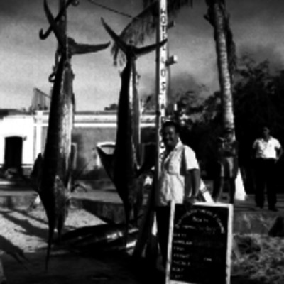 Hombre en el Ruffo Brother Fishing Boats del Hotel Los Arcos con dos pescados Vela