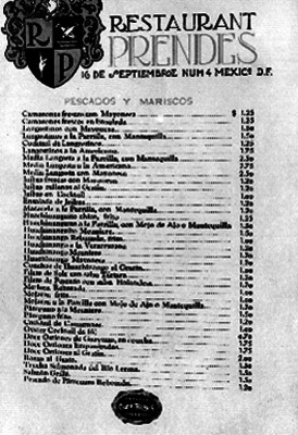 Menú del restaurante Prendes