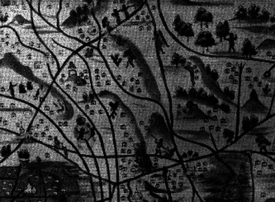 Mapa antiguo del Valle de México con aspectos indígenas y españoles