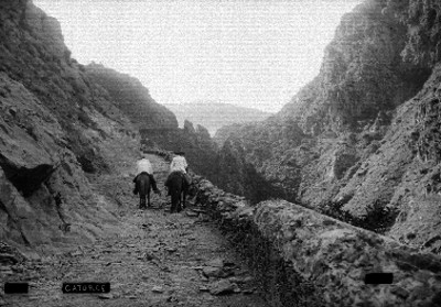 Hombres a caballo por un camino en Real de "Catorce"