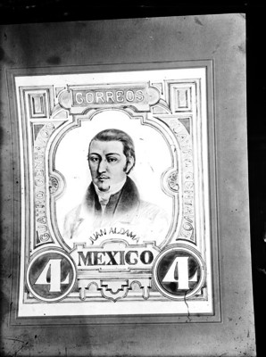 Timbre postal de cuatro centavos de Juan Aldama, litografía