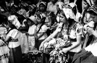 Mariachis tocando y mujer probablemente cantando durante la fiesta del Ejido de Santa Anita