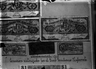Diferentes billetes y vales del estado de Zacatecas