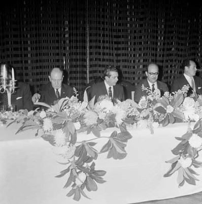 Adolfo López Mateos, el canciller del Brasil y Manuel J. Tello en banquete en el Hotel Prado