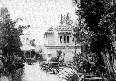 Jardín y patio de un hotel, vista parcial