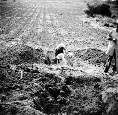Hombres trabajan en excavación del edificio A