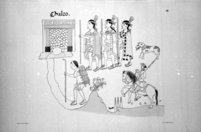 Lámina 10 que muestra la entrada de Cortés a Chalco en su camino a Tenochtitlán