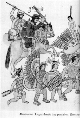 Nuño de Guzmán entra a Michoacán, lámina 52 del Lienzo de Tlaxcala