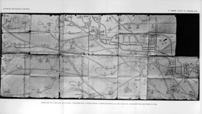 "Mapa de Tecciiztlán, Acólman, Teotihuacán y Tepéchpan, corregimiento de Teccízttlan, Arzobispado de México, 1580", reprografía