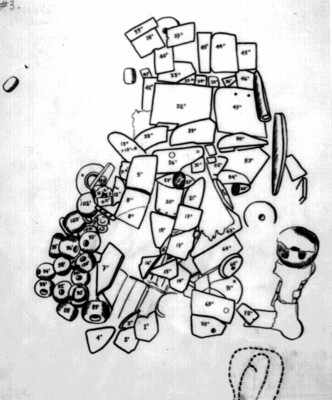 Dibujos con numeración de piezas ornamentales y su distribución, reprografía