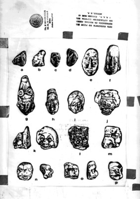 Ilustración con fragmentos de figurillas de barro, reprografía