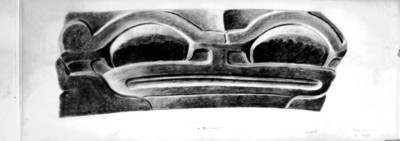 Detalle de yugo zoomorfo, dibujo, reprografía