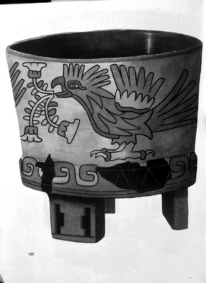 Ilustración de un vaso trípode con soportes huecos y decoración al fresco
