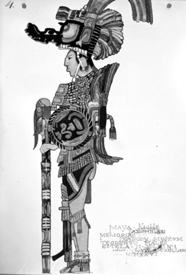 Dibujo de la Estela 11 de Yaxchilán por Luis Orellana
