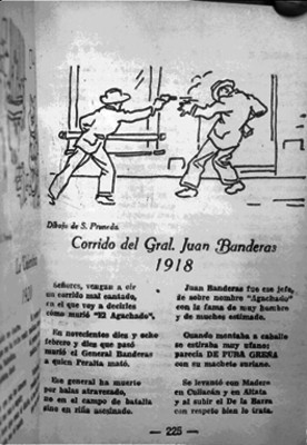 Juan Banderas "El Agachado", caricatura y corrido