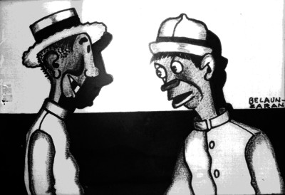 Caricatura de Belaunzarán conversando con un hombre