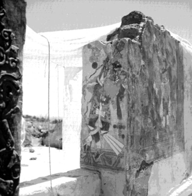 Muro con pintura prehispánica de Cacaxtla