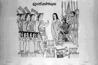 Lámina del Lienzo de Tlaxacala, con Hernán Cortés y la Malinche