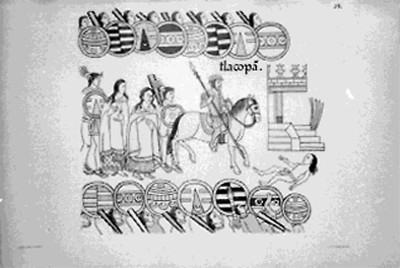 Lámina con la llegada de Hernán Cortés a Tlacopan, reprografía