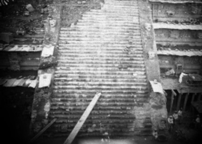Vista de los trabajos de reconstrucción en el Templo de Quetzalcóatl