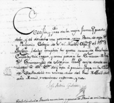 Manuscrito sobre el cura Miguel Hidalgo