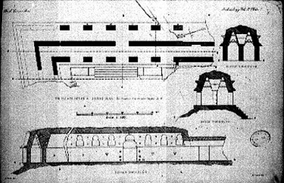 Dibujo del corte transversal de el palacio, reprografía