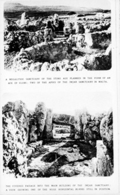 Vista del santuario megalítico de Mnajdra en Malta, reprografía