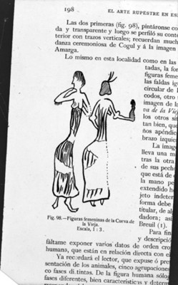 Ilustración de figuras femeninas en la cueva de la Vieja, reprografía