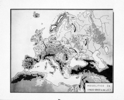 Mapa de Europa referente a sitios del periodo mesolítico, reprografía
