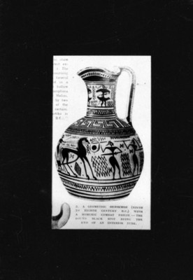 Jarra tipo oinochoe con decorcion de batalla Homérica, reprografía