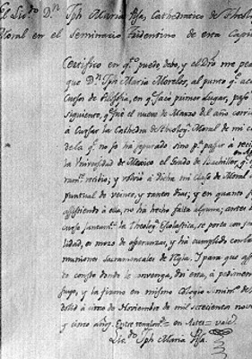 Certificado de estudios expedido por José María Morelos y Pavón