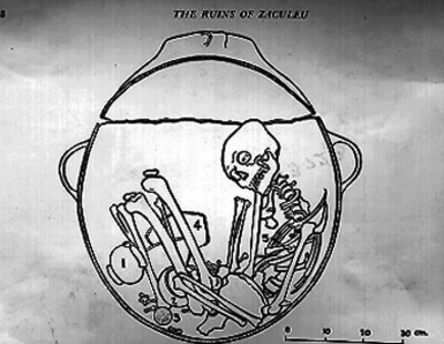 Esqueleto procedente de Zaculeu, dibujo