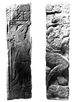 Estelas mayas con relieves antropomorfos